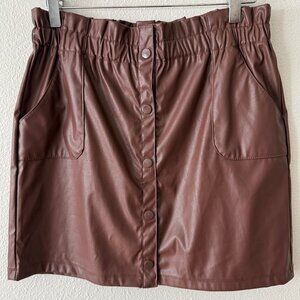 Jolie & Joy FCT Chocolate Brown Faux Leather Paper‎ Bag Mini Skirt Size XL